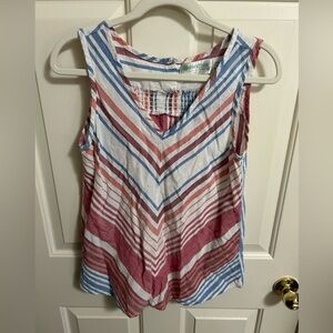 Aventura 100% Organic Cotton Sleeveless V-Neck Striped Fair Trade Top Size Small
